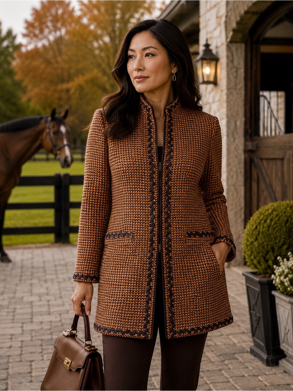 St. John Collection Checked Wool Blend Jacket – Size 6 | Rust Orange & DarkBrown - Picture 5 of 11